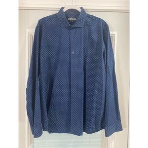 Express Navy Blue Polka Dot Modern Fit Long-Sleeve Button-Down, size XL